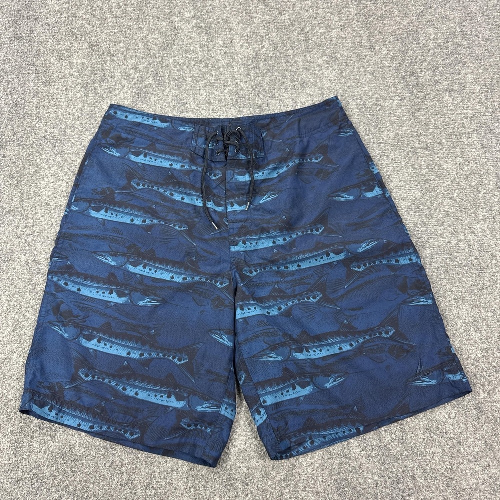 Nautica Board Shorts Mens 32 Blue Fish Print‎ Swim Trunks Quick Dry Beach